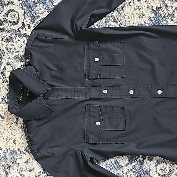 Theory Navy Blue Poplin Button Shirt - Picture 11 of 12
